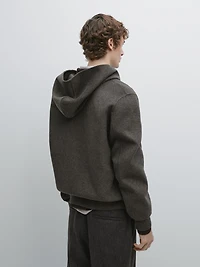 Wool blend double fabric hooded jacket