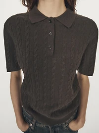 Short sleeve cable-knit polo shirt