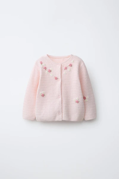 FLORAL EMBROIDERY KNIT CARDIGAN