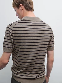 Short sleeve striped knit polo shirt