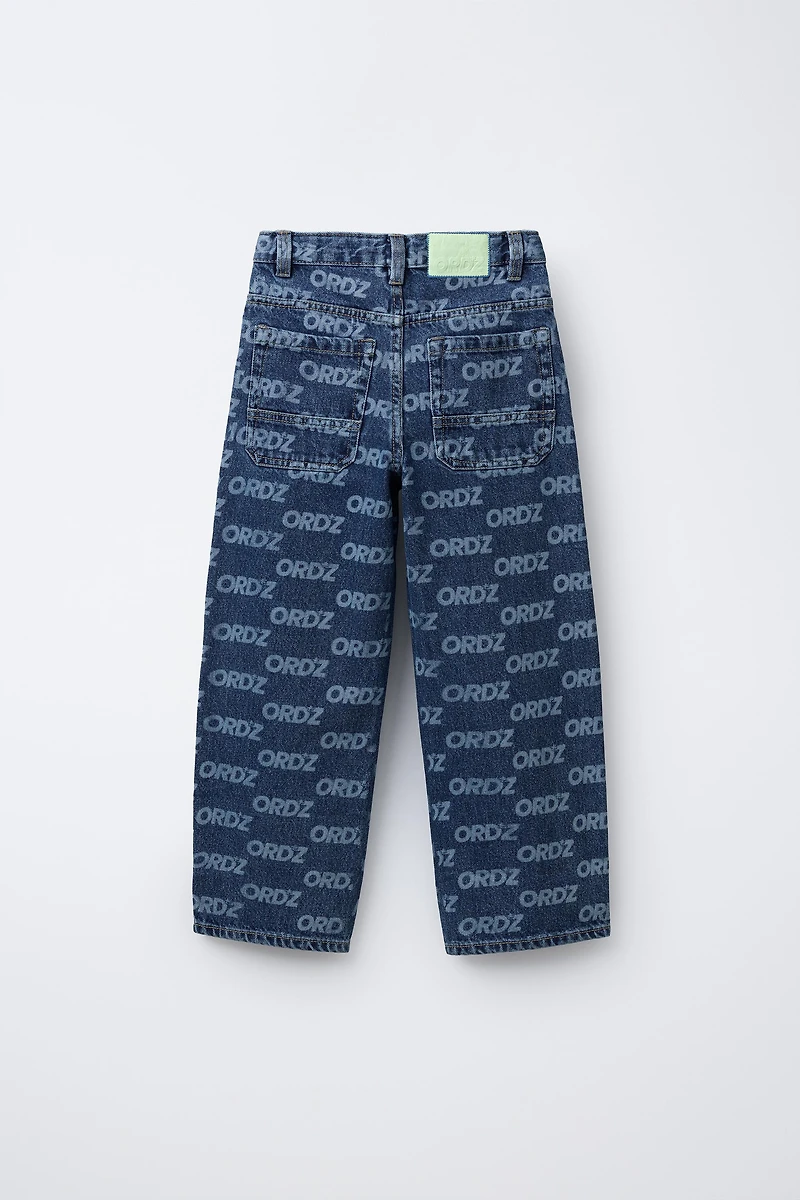 TEXT PRINT WIDE LEG JEANS