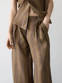 Pantalon large à rayures en lin