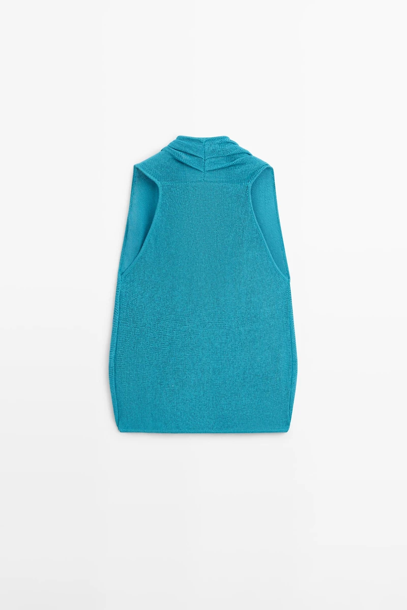 Linen blend crossover top