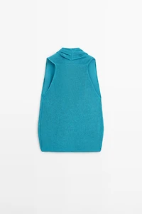 Linen blend crossover top