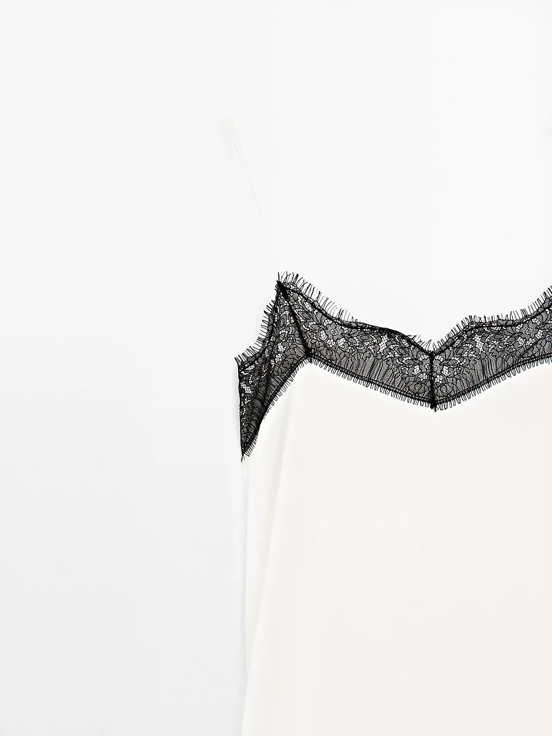 Contrast lace-trimmed midi dress