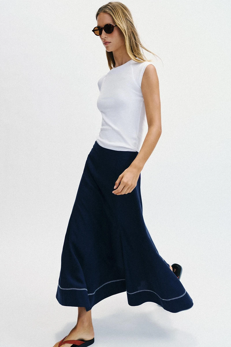 EMBROIDERED A-LINE MIDI SKIRT