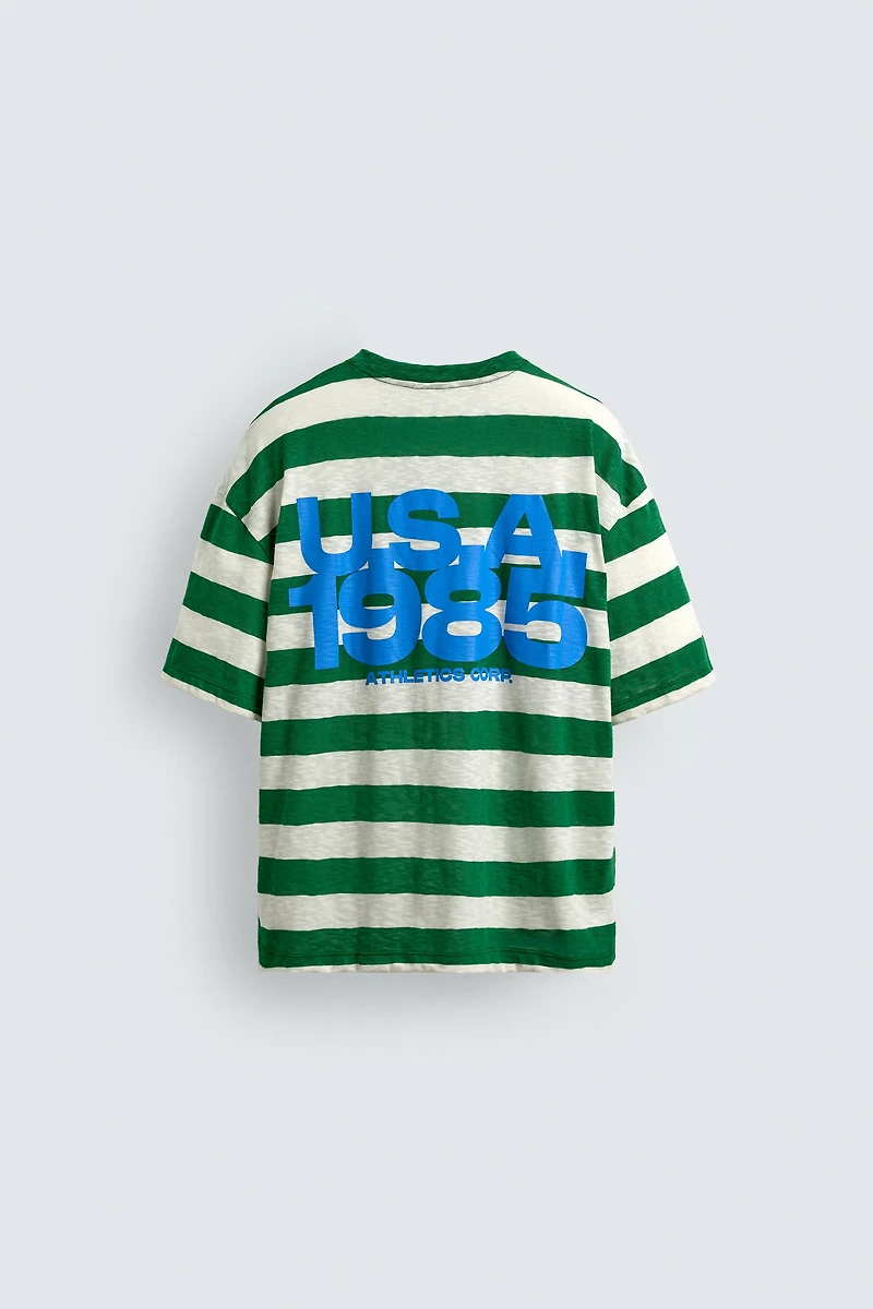 CONTRAST PRINT STRIPED T-SHIRT