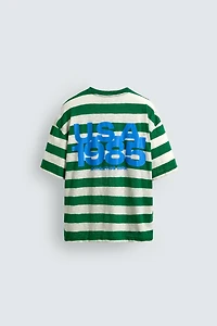 CONTRAST PRINT STRIPED T-SHIRT