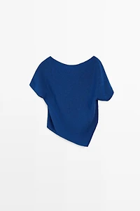 Asymmetric short sleeve linen T-shirt