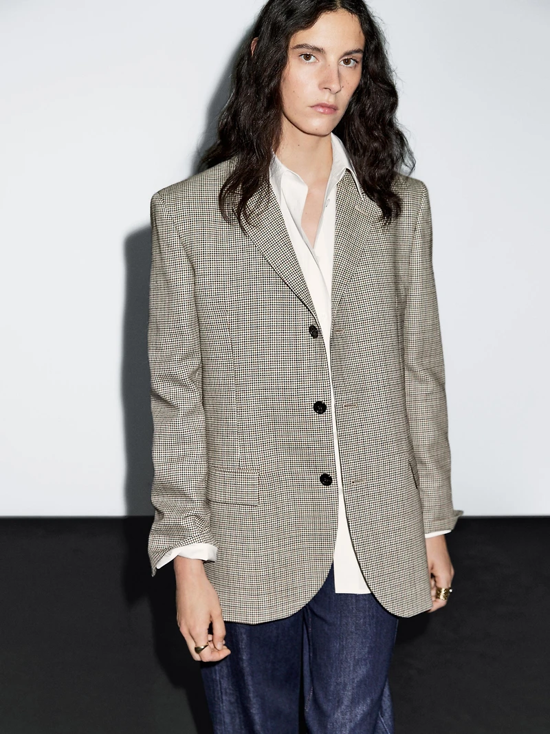 100% wool houndstooth blazer