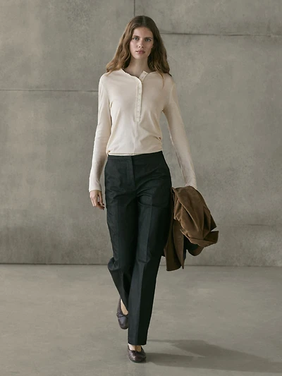 Button-up cotton T-shirt