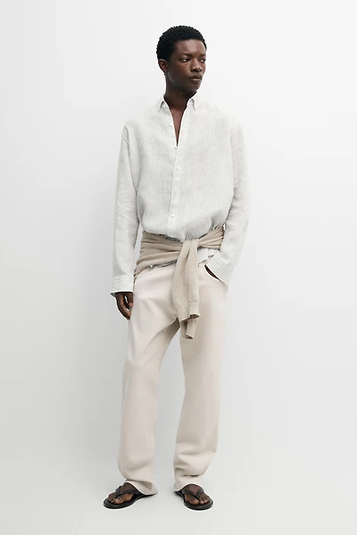 100% linen pinstriped slim fit shirt