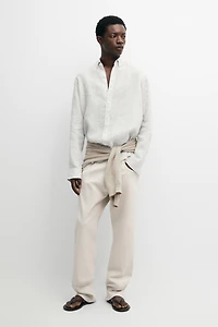 100% linen pinstriped slim fit shirt