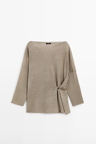Oversize knit linen sweater with button detail