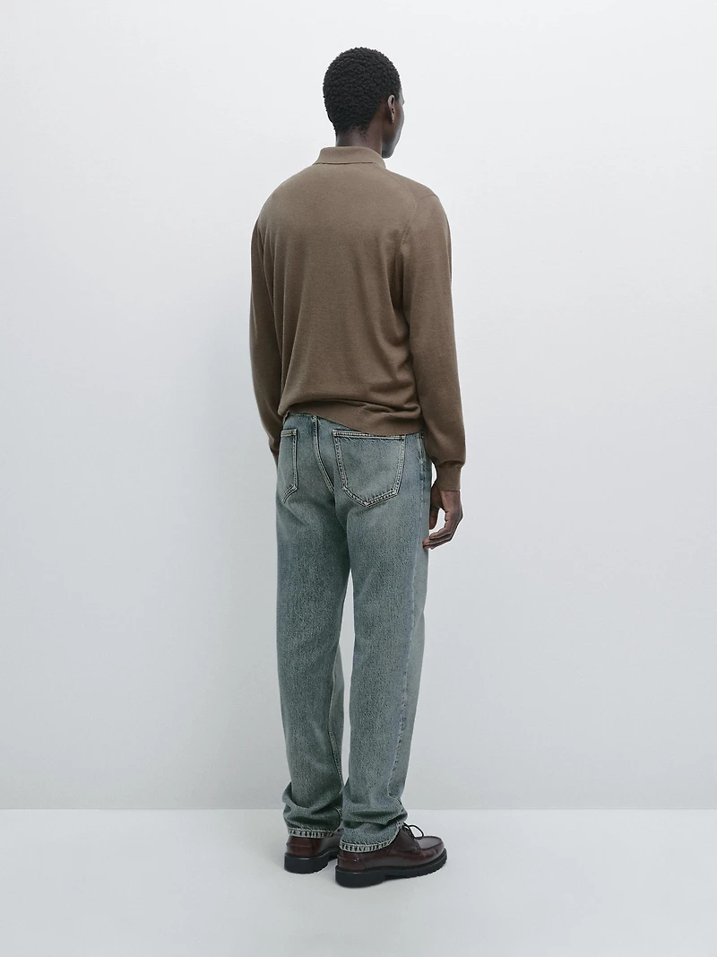 Merino wool knit polo sweater