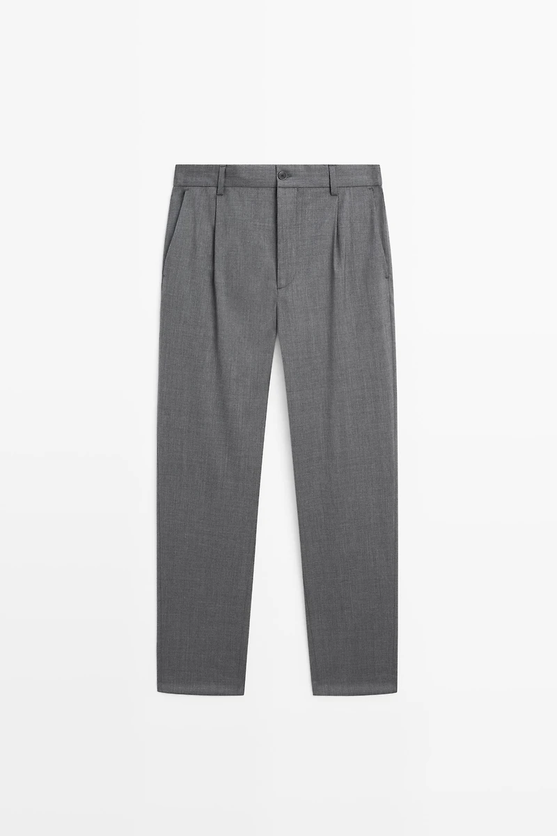 Pantalon à pinces en mélange de laine froide
