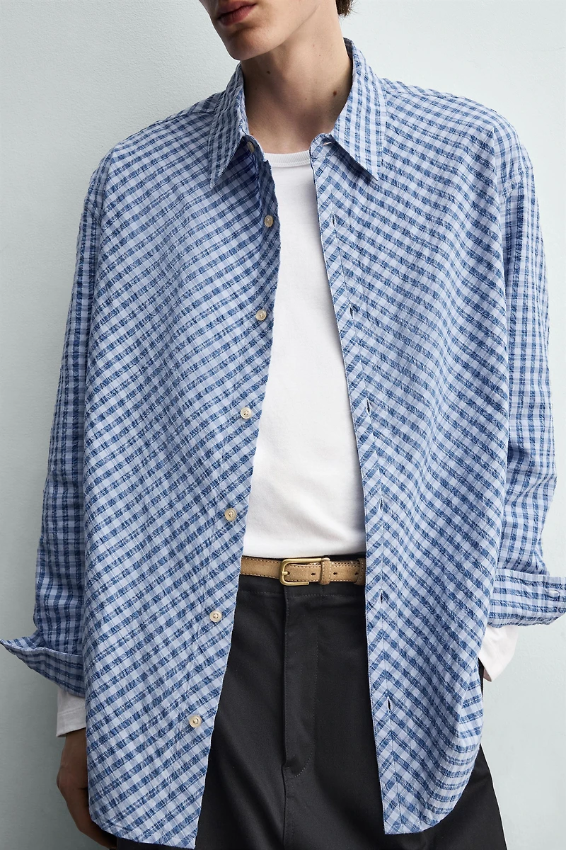 RELAXED FIT TEXTURED PLAID SHIRT