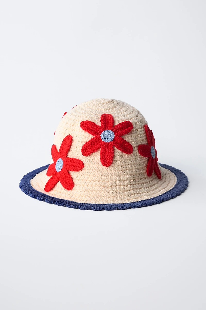 CROCHET KNIT FLOWER HAT
