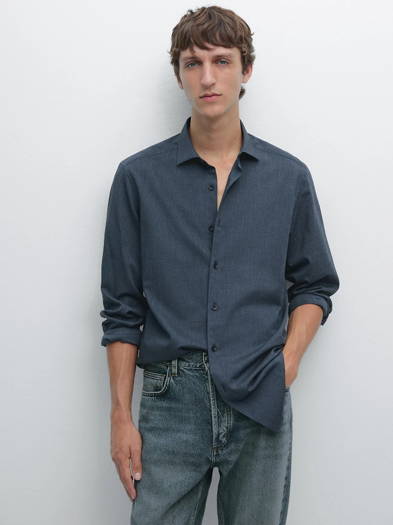 Chemise slim chinée en twill