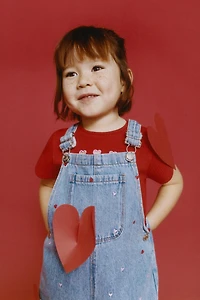 EMBROIDERED HEART DENIM OVERALLS