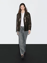Nappa leather blazer with distressed finish