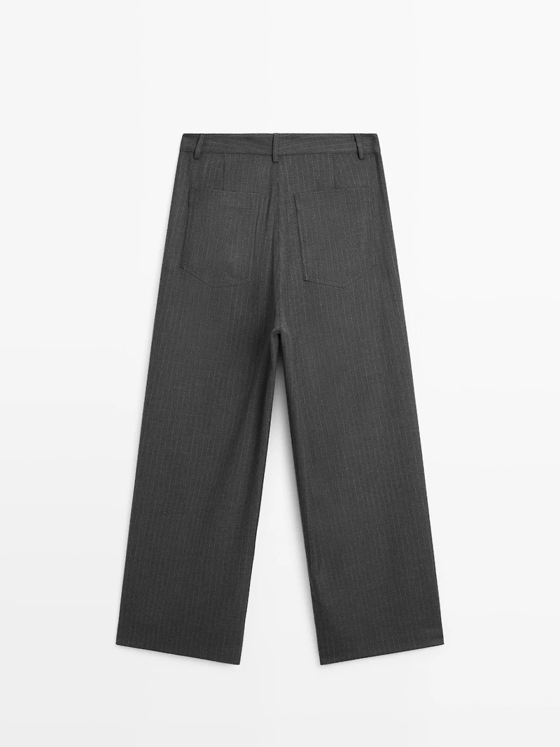 Mid-rise wide-leg pinstripe trousers