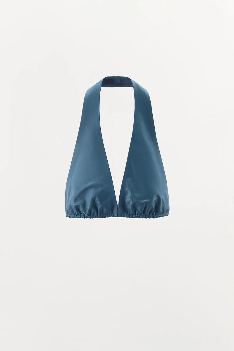 100% LEATHER HALTER BRA TOP