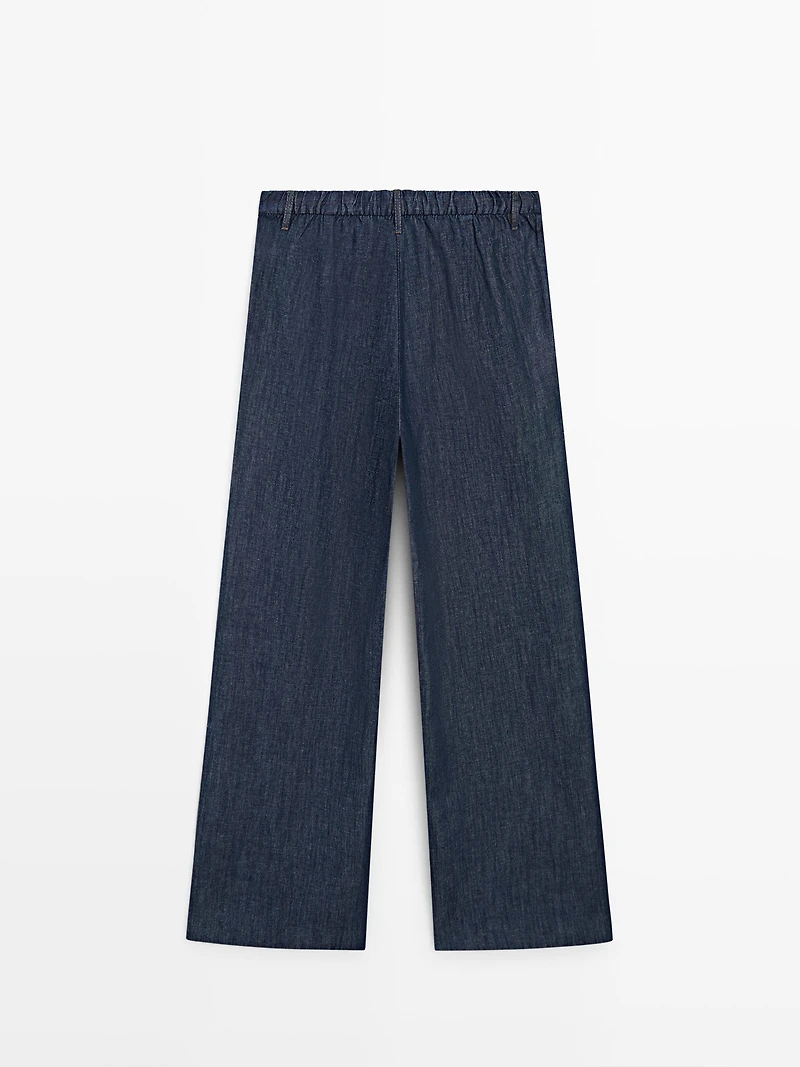 Total look linen blend wide-leg jeans