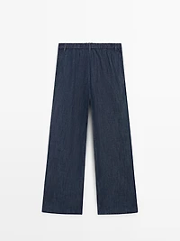 Total look linen blend wide-leg jeans