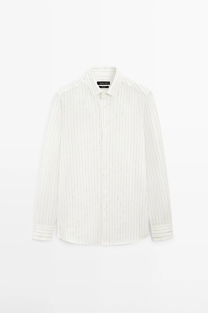 100% linen regular fit striped shirt