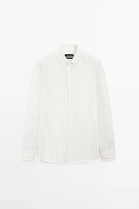 100% linen regular fit striped shirt