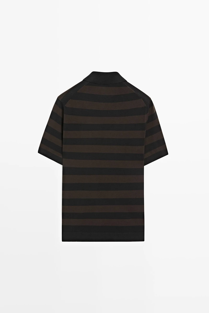 100% cotton striped knit polo shirt
