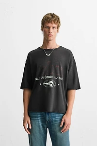 WASHED PRINT KNIT T-SHIRT