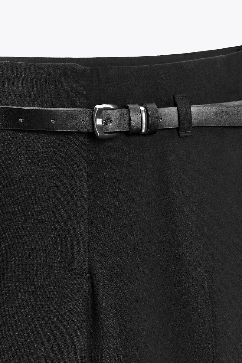 BELTED CUFFED HEM PANTS