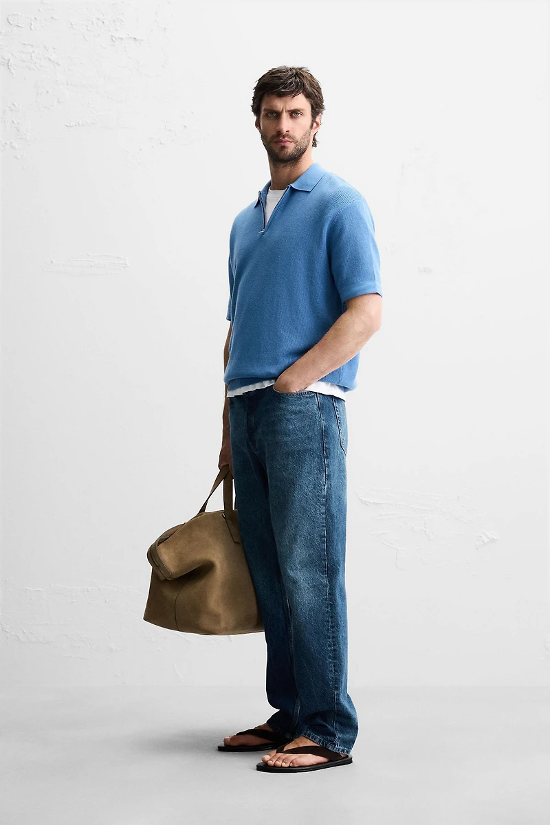 POLO EN MAILLE PERLÉE À ZIP