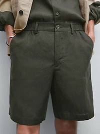 100% linen semi-jogger fit Bermuda shorts