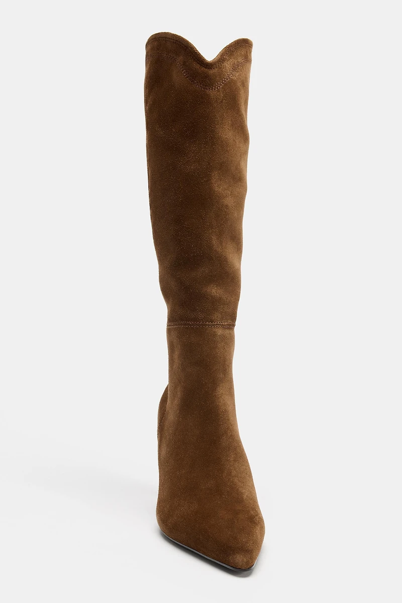STITCHED SPLIT LEATHER HEELED BOOTS