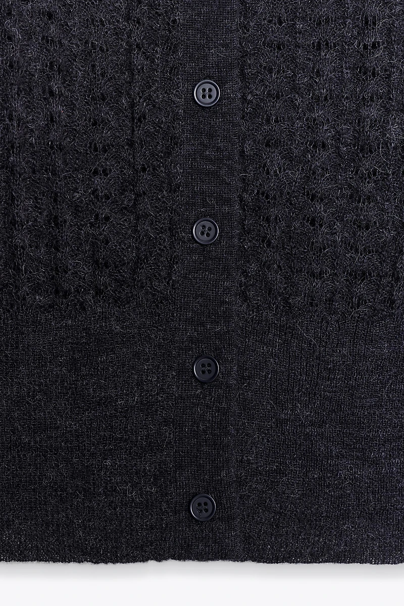 POINTELLE KNIT WOOL AND ALPACA CARDIGAN