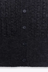 POINTELLE KNIT WOOL AND ALPACA CARDIGAN