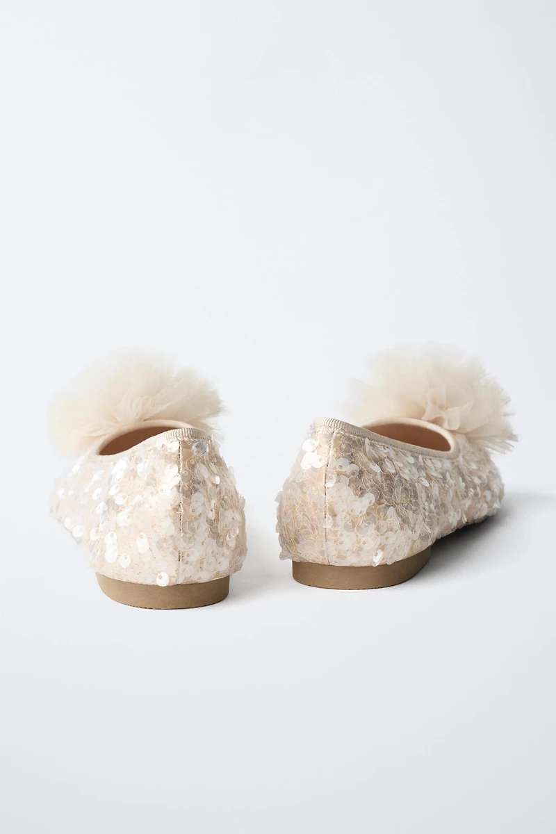 SEQUIN POM-POM BALLET FLATS