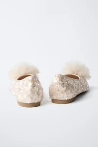 SEQUIN POM-POM BALLET FLATS