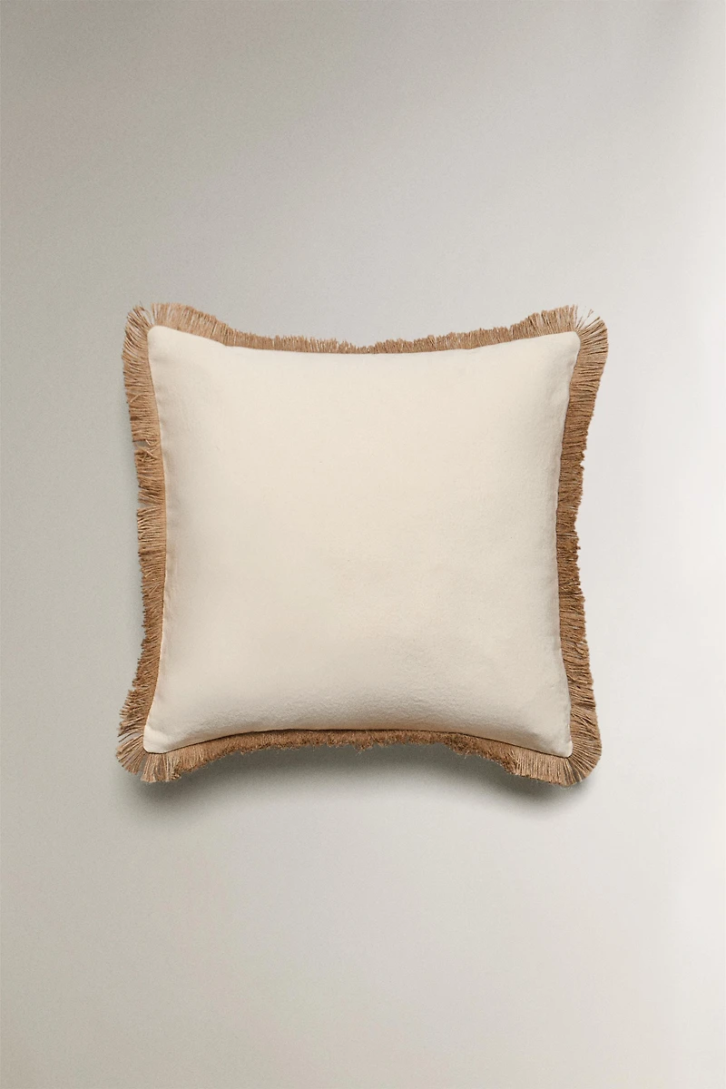FRINGED JUTE THROW PILLOW COVER
