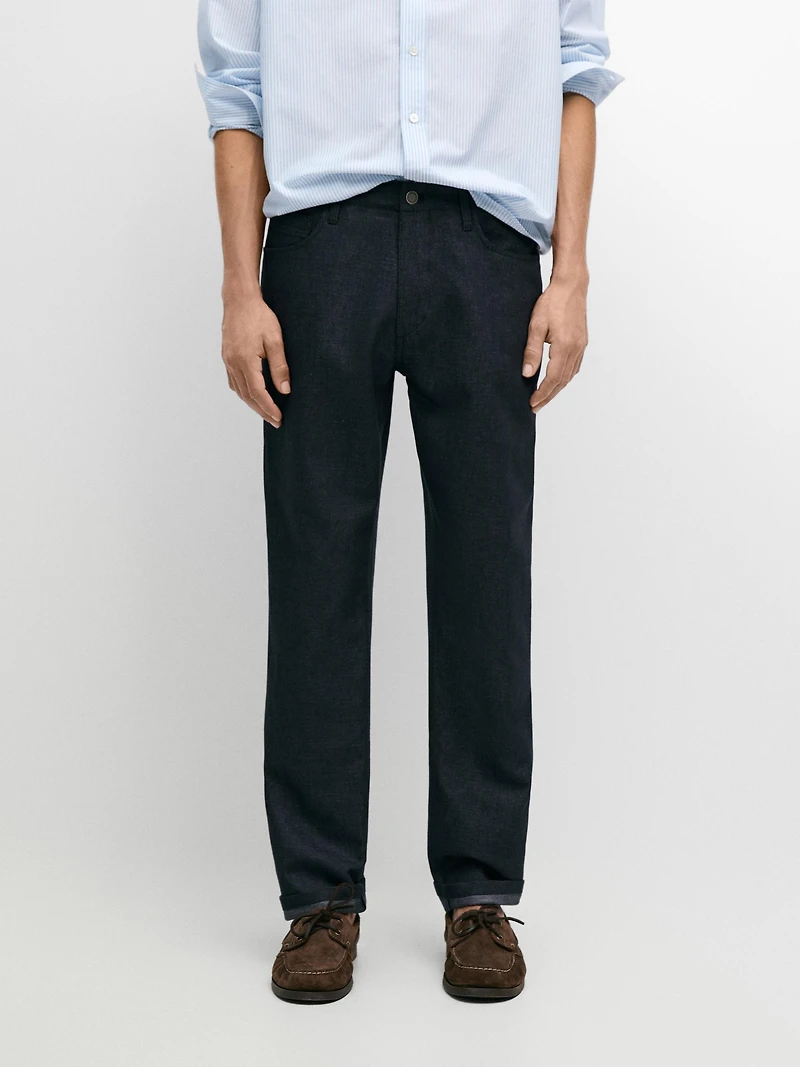 Cotton and linen five-pocket trousers
