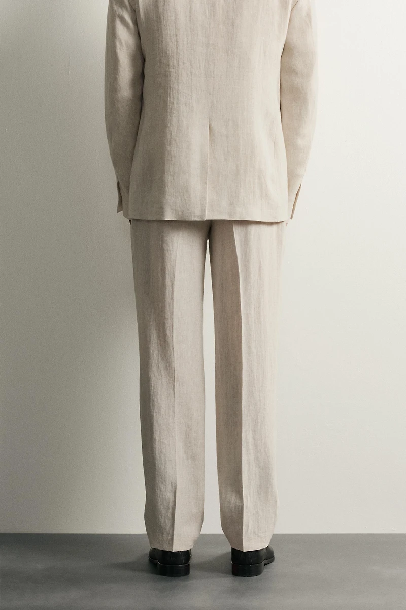 100% LINEN PLEATED SUIT PANTS