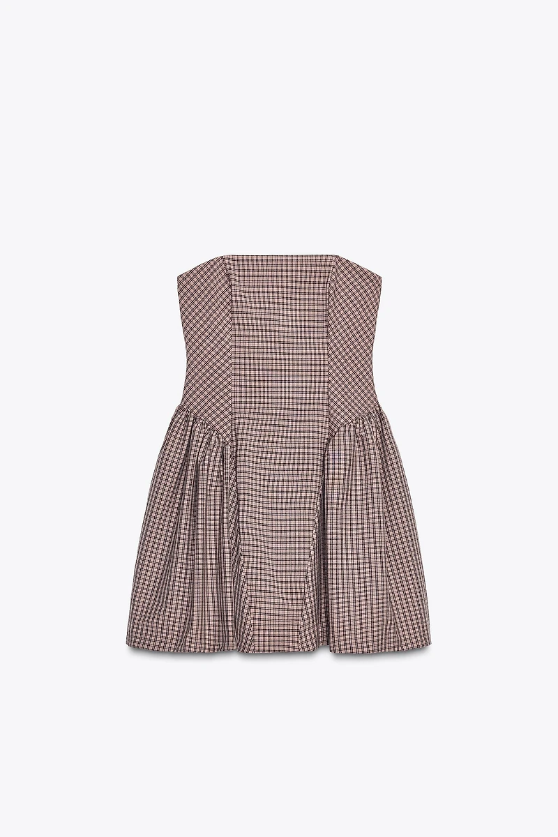 GINGHAM BUSTIER MINI DRESS
