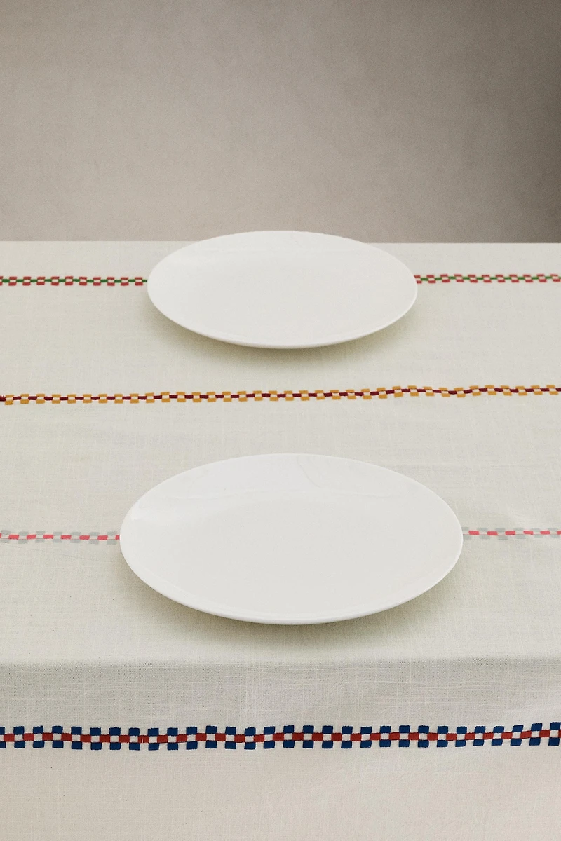 MULTICOLORED EMBROIDERED COTTON TABLECLOTH
