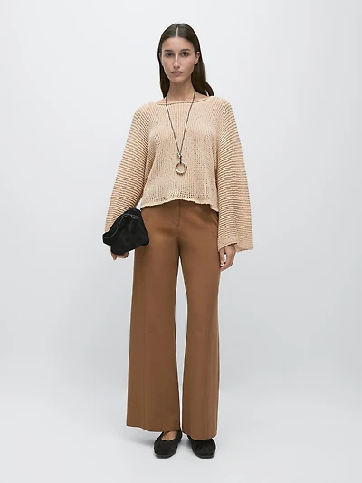Flare fit cotton blend trousers