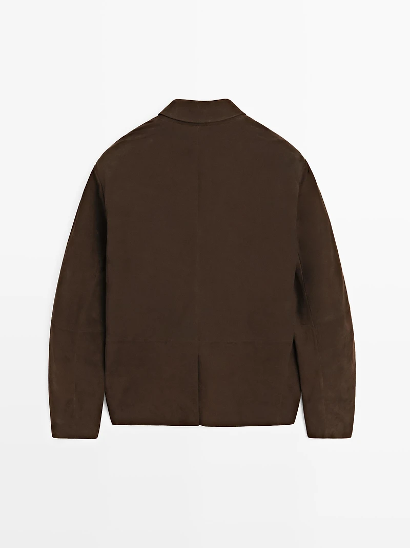 Suede leather blazer with seam details