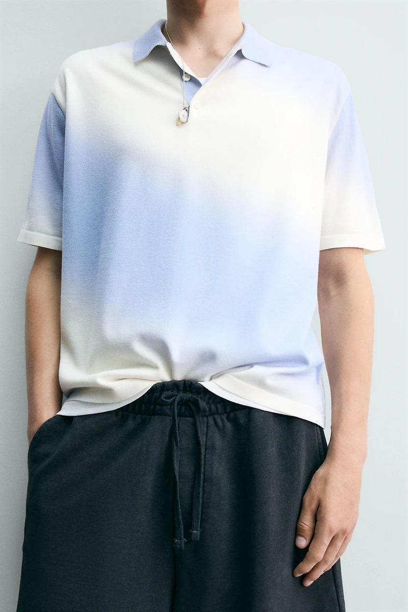 SPRAY EFFECT PRINT KNIT POLO SHIRT