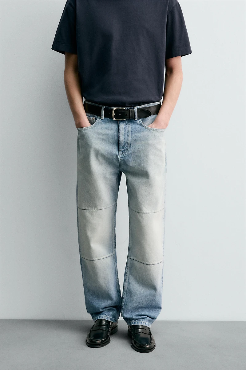 STRAIGHT FIT SEAMED JEANS